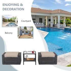 Wholesale Garden Outdoor Grey Ottoman Patio Ottomans And Footstools Furniture Set With Coffee Table Rattan Wicker