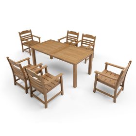 HIPS Patio Furniture Dining Chair and Table, 7 Pieces(6 dining chairs+1 dining table) Backyard Conversation Garden Poolside Balcony TEAK