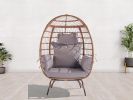 Wicker Egg Chair, Oversized Indoor Outdoor Lounger for Patio, Backyard, Living Room w/ 5 Cushions, Steel Frame, - Light Grey