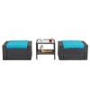Coffee Table Wicker Patio Ottomans Furniture Set Black Ottoman Foot Stool For Living Room Pool Garden