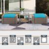 Pool Patio Garden Square PE Rattan Wicker Brown Outdoor Ottoman Foot Stool With Coffee Table Cushions