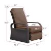 Outdoor Garden Recliner, Automatic Adjustable Wicker Lounge Recliner Chair with Comfy Thicken Cushion, All Weather Aluminum Frame, Brown