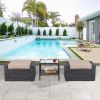 Wholesale Garden Outdoor Grey Ottoman Patio Ottomans And Footstools Furniture Set With Coffee Table Rattan Wicker