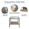 Pool Patio Garden Square PE Rattan Wicker Brown Outdoor Ottoman Foot Stool With Coffee Table Cushions